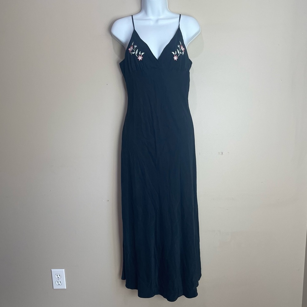 Willow Blossom Vintage Black Silk Nightgown Negligiee Size L